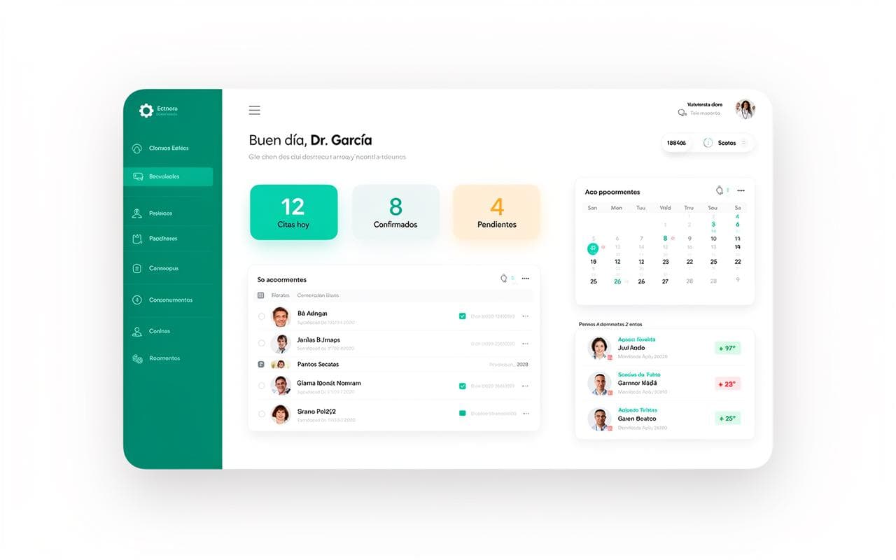 Panel de control de Agenda Clínica mostrando agenda de citas médicas con turnos confirmados por WhatsApp en clínica de Paraguay
